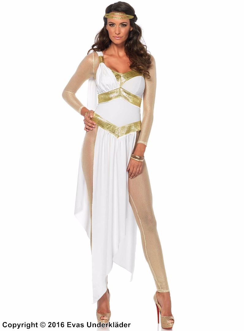 Greek goddess Aphrodite, costume dress, gold shimmer